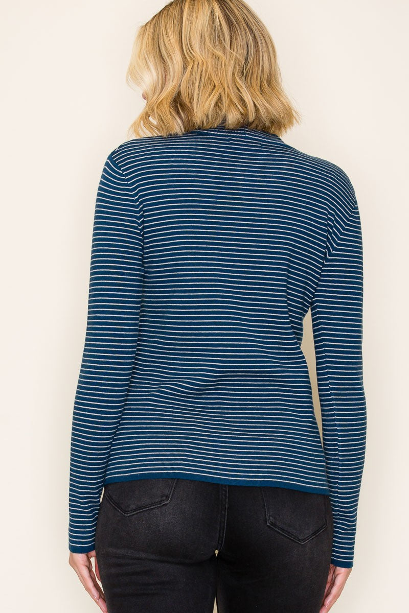 Teal Pinstriped Mock Neck Knit Top