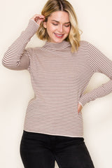 Light Taupe Pinstriped Mock Neck Knit Top