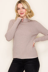 Light Taupe Pinstriped Mock Neck Knit Top