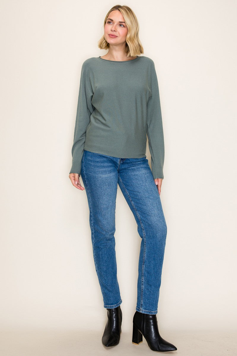 Dark Jade Dolman Sleeve Knit Top