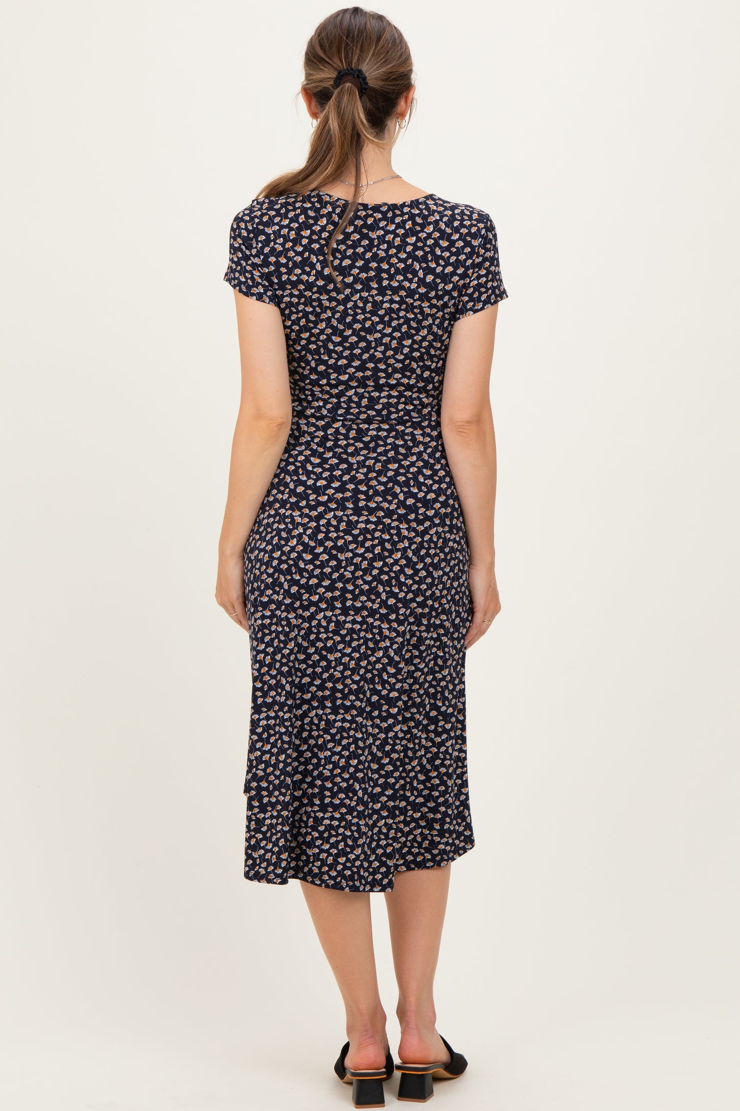 Navy Printed V-Neck Maternity Midi Wrap Dress