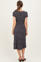 Navy Printed V-Neck Maternity Midi Wrap Dress