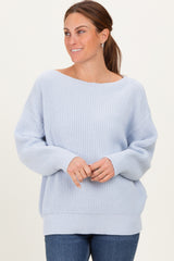 Baby Blue Chunky Knit Boat Neck Maternity Sweater