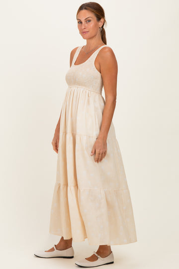 Light Yellow Floral Tiered Maxi Dress