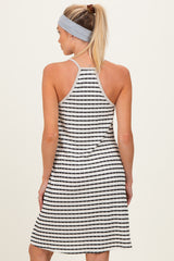 Ivory/ Black Striped Sleeveless Halter Maternity Mini Dress