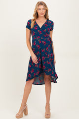 Navy Floral Maternity/Nursing Wrap Midi Dress