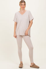 Sand Oversized V-Neck Tee Legging Lounge Set
