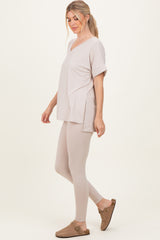 Sand Oversized V-Neck Tee Legging Lounge Set
