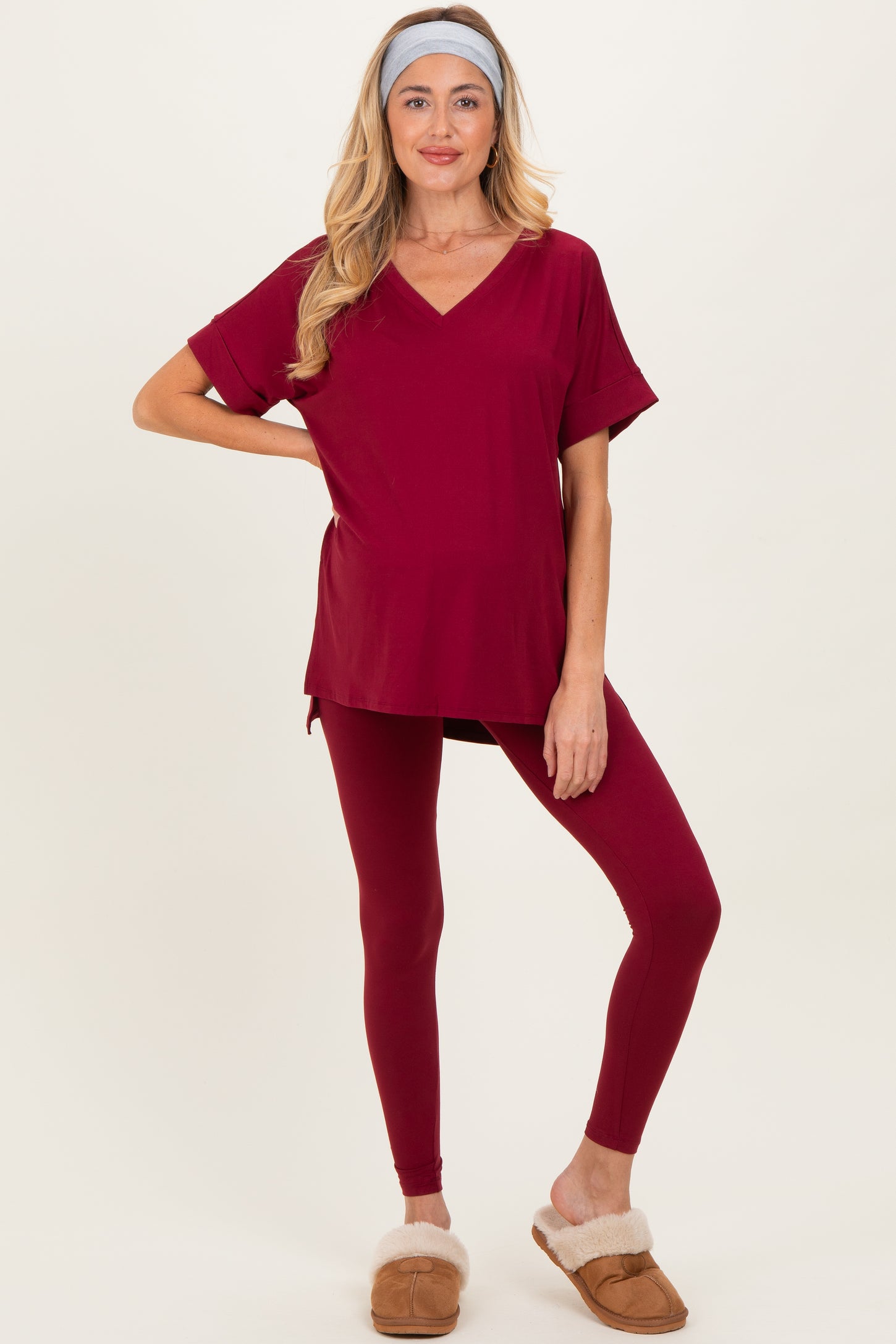 Cabernet Oversized V-Neck Tee Legging Maternity Lounge Set