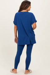 Navy Oversized V-Neck Tee Legging Maternity Lounge Set