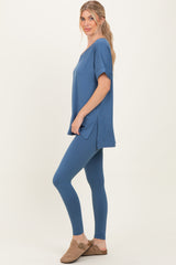 Dusty Blue Oversized V-Neck Tee Legging Lounge Set