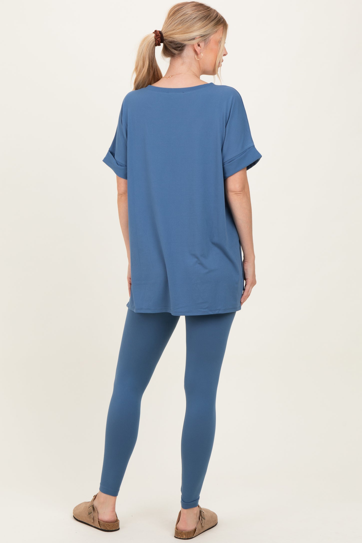 Dusty Blue Oversized V-Neck Tee Legging Lounge Set
