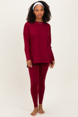 Burgundy Brushed Knit Oversized Top and Legging Set