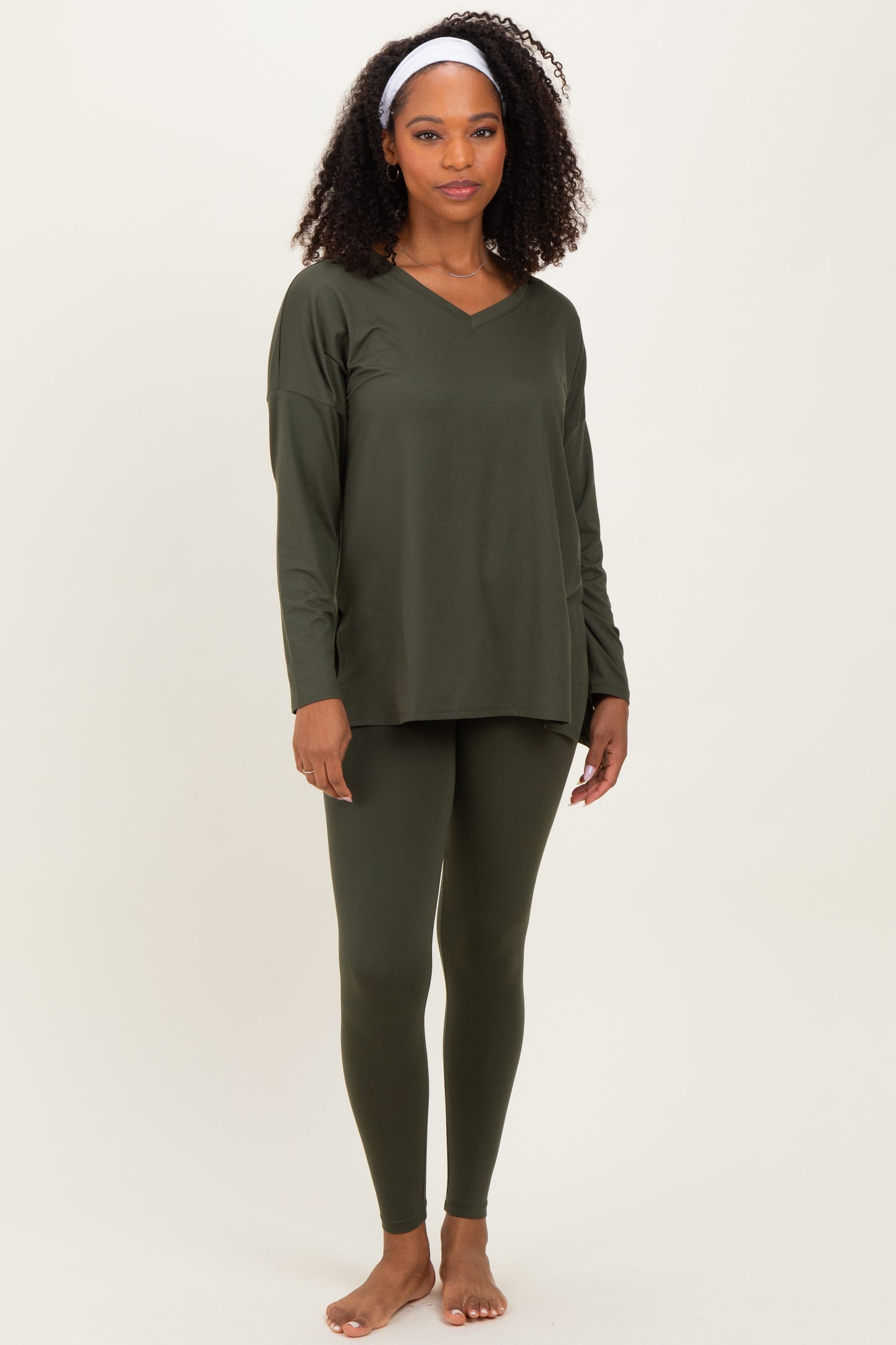 Olive Green Brushed Knit Oversized Top and Legging Set