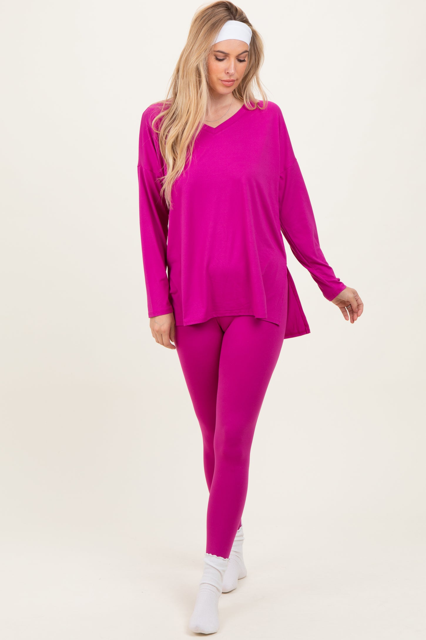 Magenta Brushed Knit Oversized Top and Legging Set