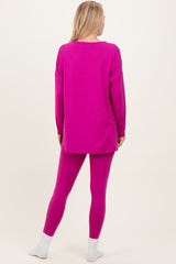 Magenta Brushed Knit Oversized Top and Legging Set
