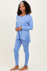 Cornflower Blue Brushed Knit Oversized Top and Legging Set