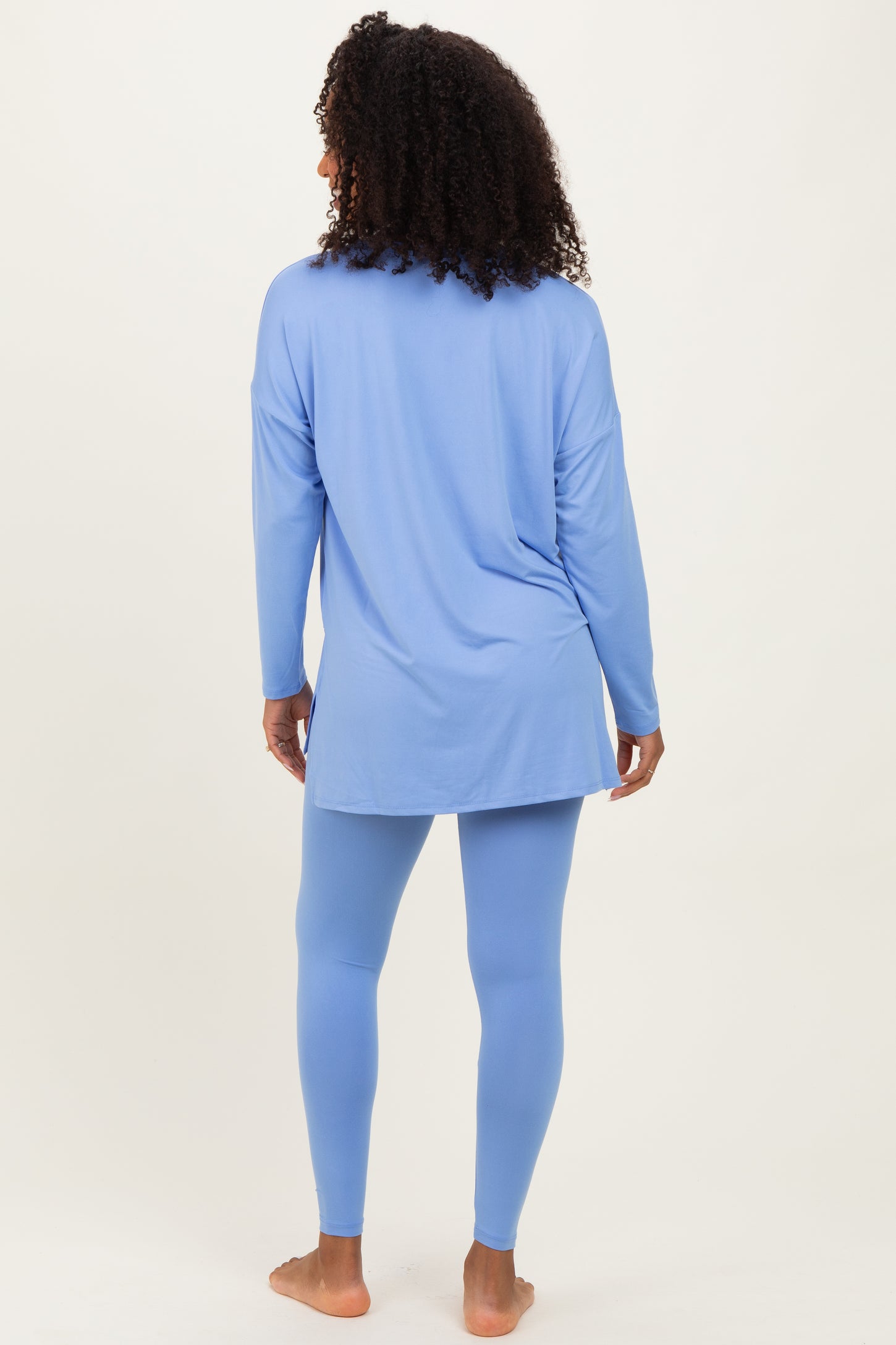 Cornflower Blue Brushed Knit Oversized Top and Legging Set
