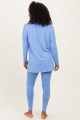 Cornflower Blue Brushed Knit Oversized Top and Legging Set