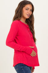 Fuchsia Long Sleeve Exposed Seam Maternity Top