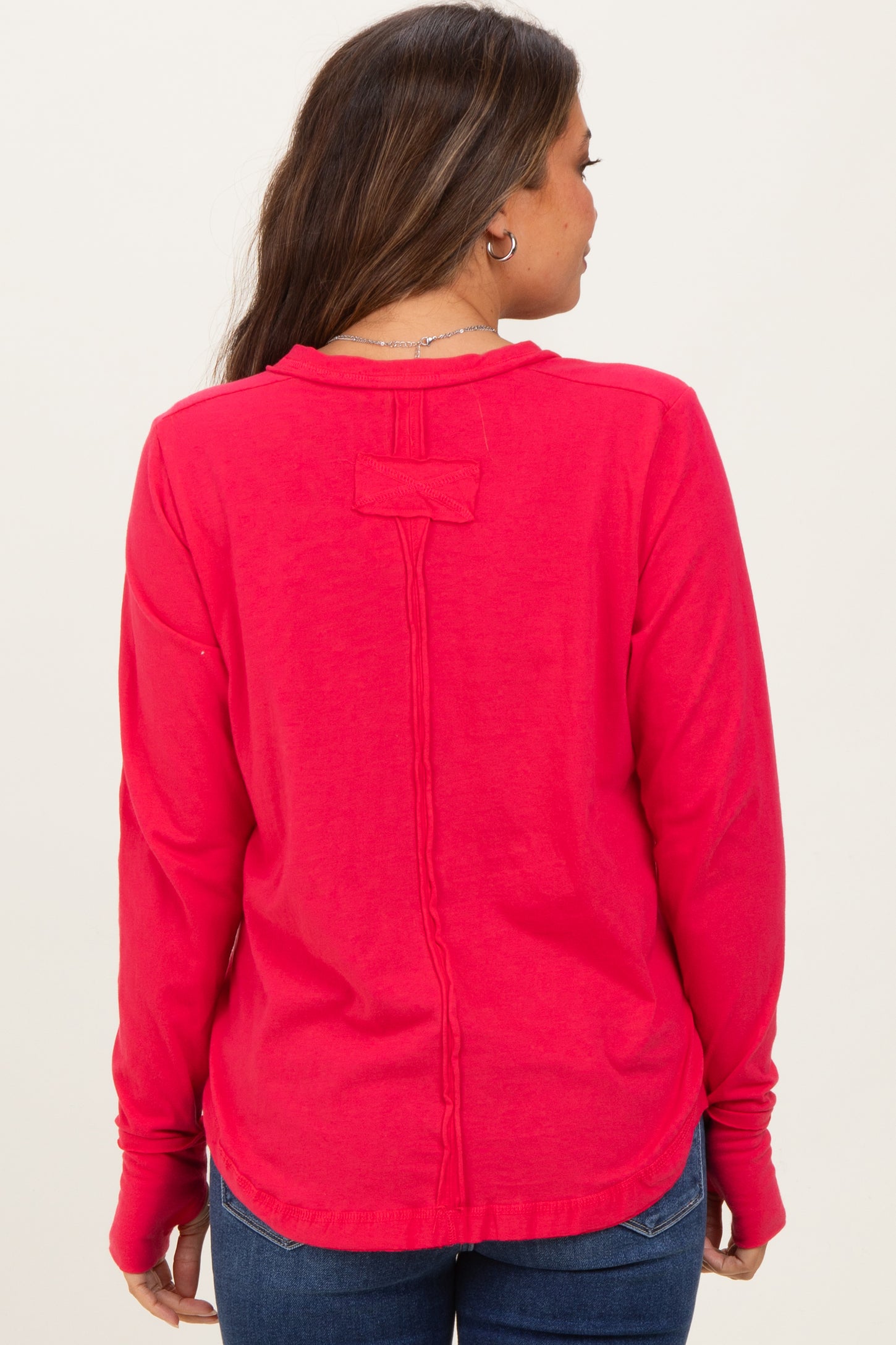Fuchsia Long Sleeve Exposed Seam Maternity Top