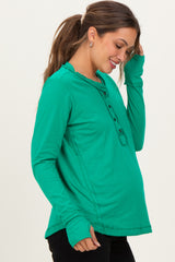 Green Long Sleeve Exposed Seam Maternity Top