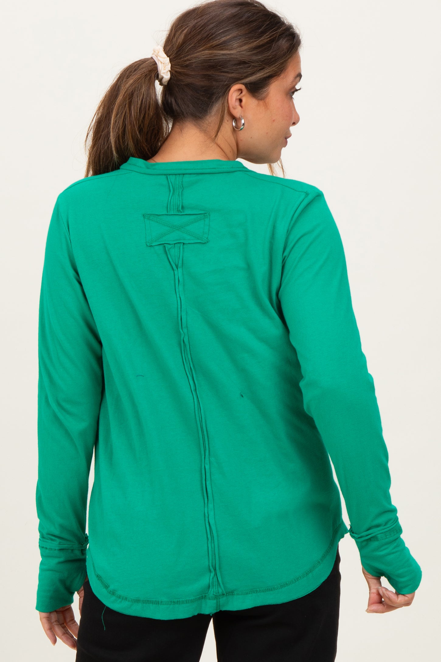 Green Long Sleeve Exposed Seam Maternity Top