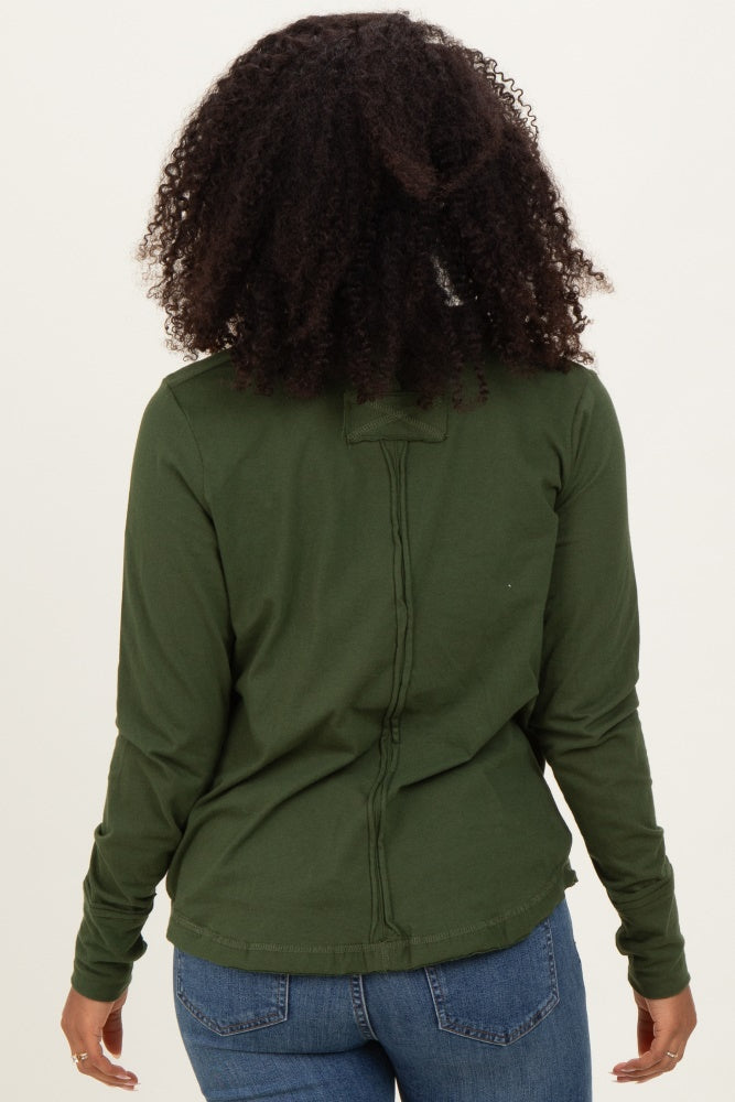 Army Olive Long Sleeve Exposed Seam Top