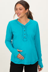 Turquoise Long Sleeve Exposed Seam Maternity Top