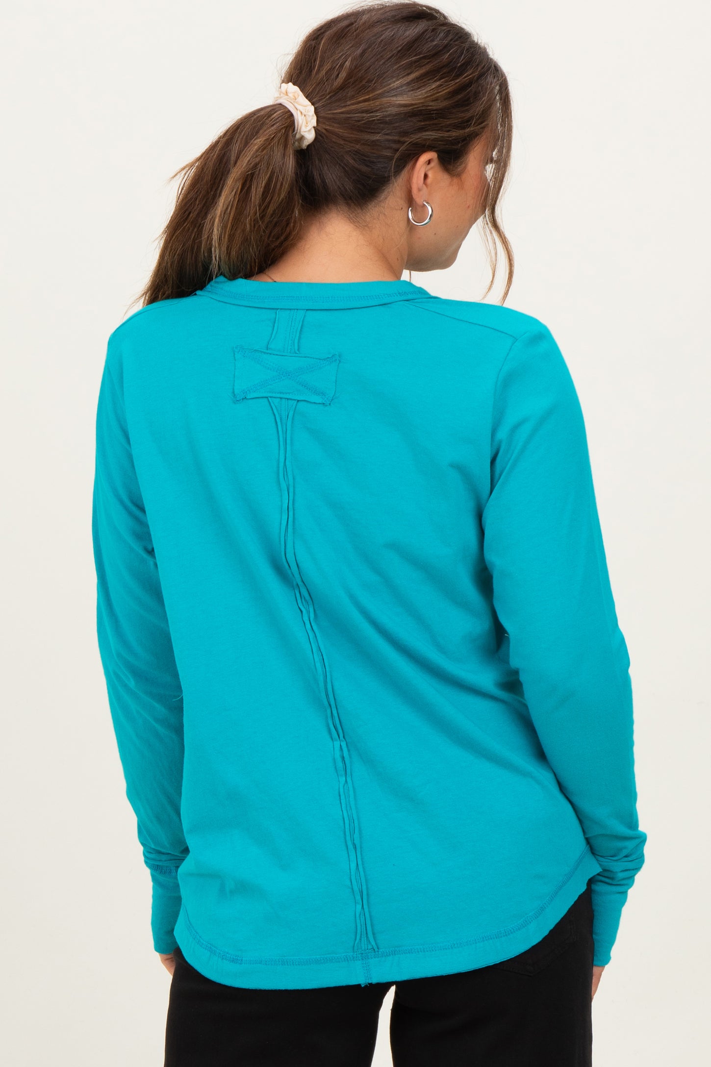 Turquoise Long Sleeve Exposed Seam Maternity Top