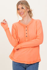 Peach Long Sleeve Exposed Seam Top