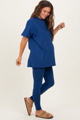 Navy Oversized Crewneck Short Sleeve and Legging Maternity Set
