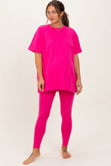 Hot Pink Oversized Crewneck Short Sleeve and Legging Maternity Set