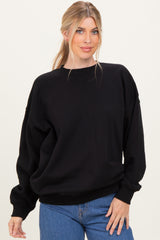Black Oversized Maternity Fleece Sweatshirt