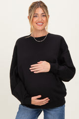 Black Oversized Maternity Fleece Sweatshirt