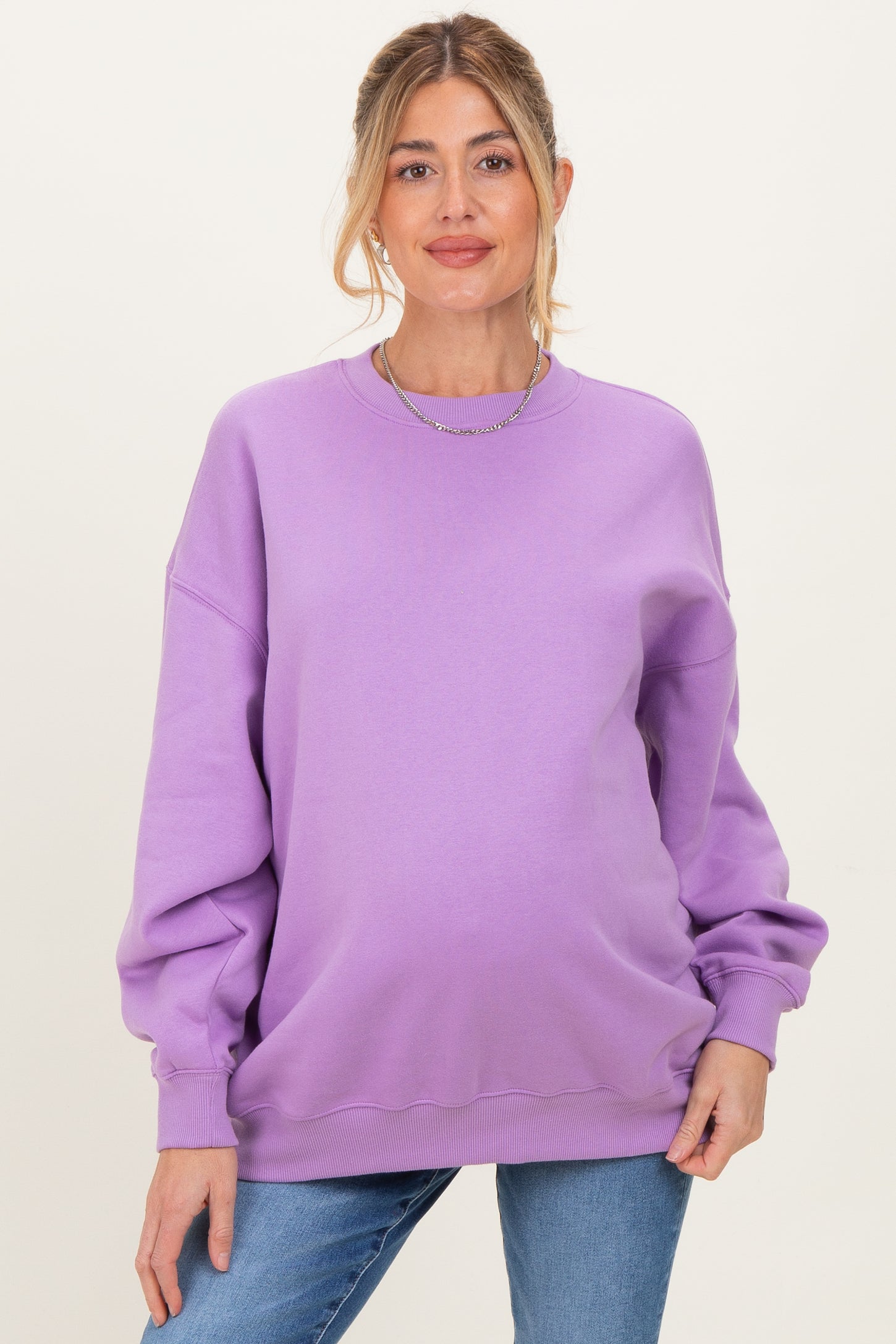 Lavender Oversized Maternity Fleece Sweatshirt