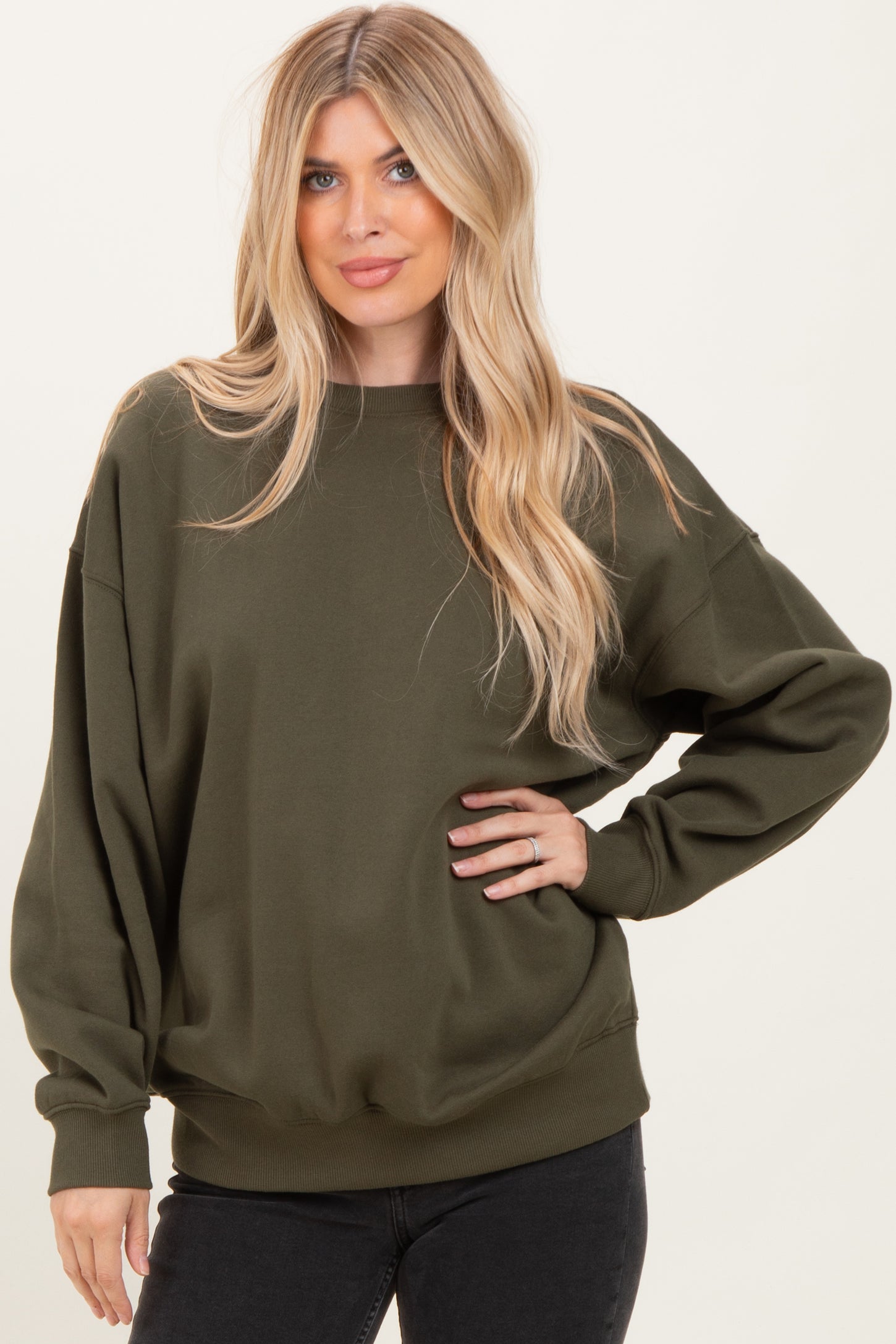 Olive Oversized Fleece Sweatshirt