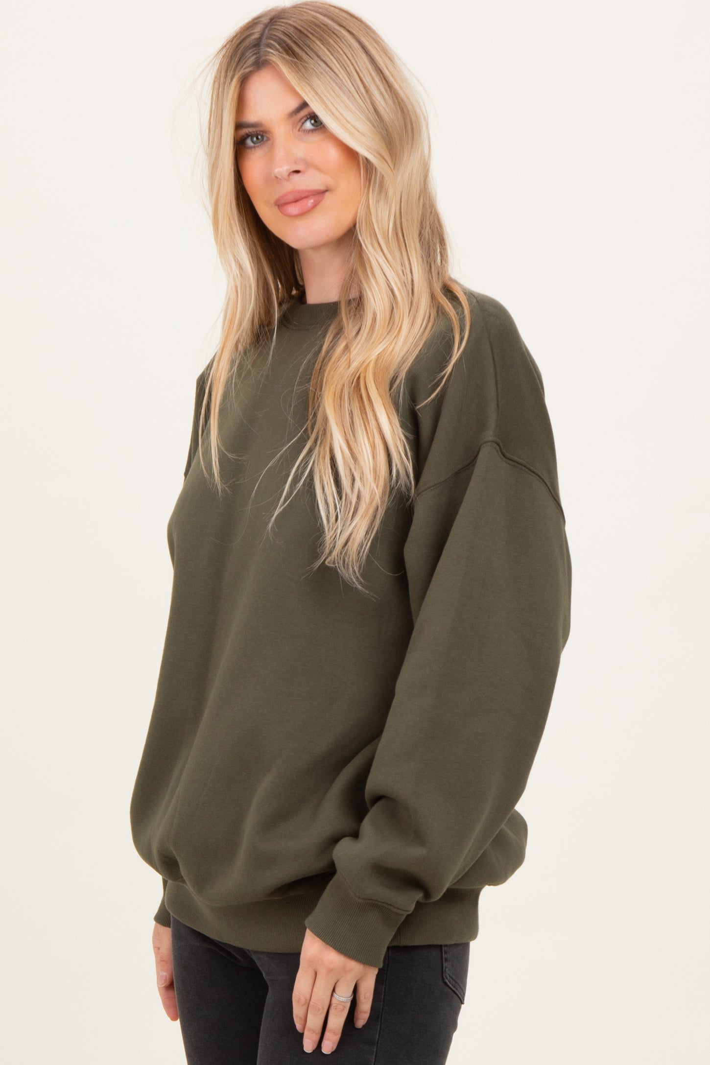 Olive Oversized Fleece Sweatshirt