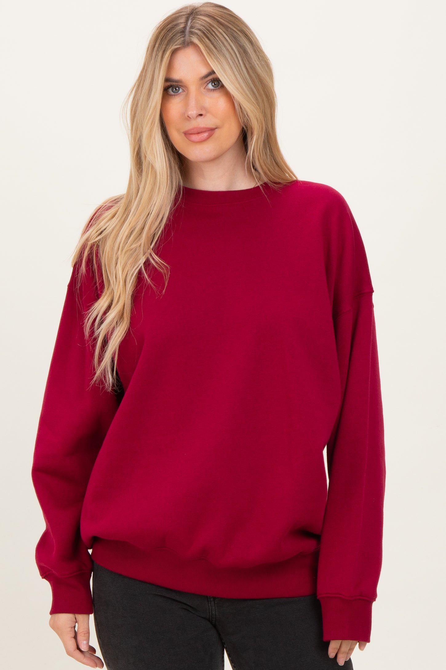 Red Oversized Maternity Fleece Sweatshirt