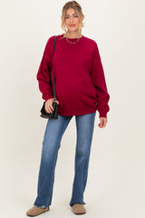 Red Oversized Maternity Fleece Sweatshirt