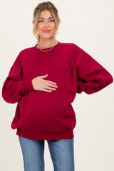 Red Oversized Maternity Fleece Sweatshirt
