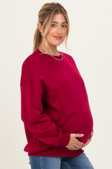 Red Oversized Maternity Fleece Sweatshirt