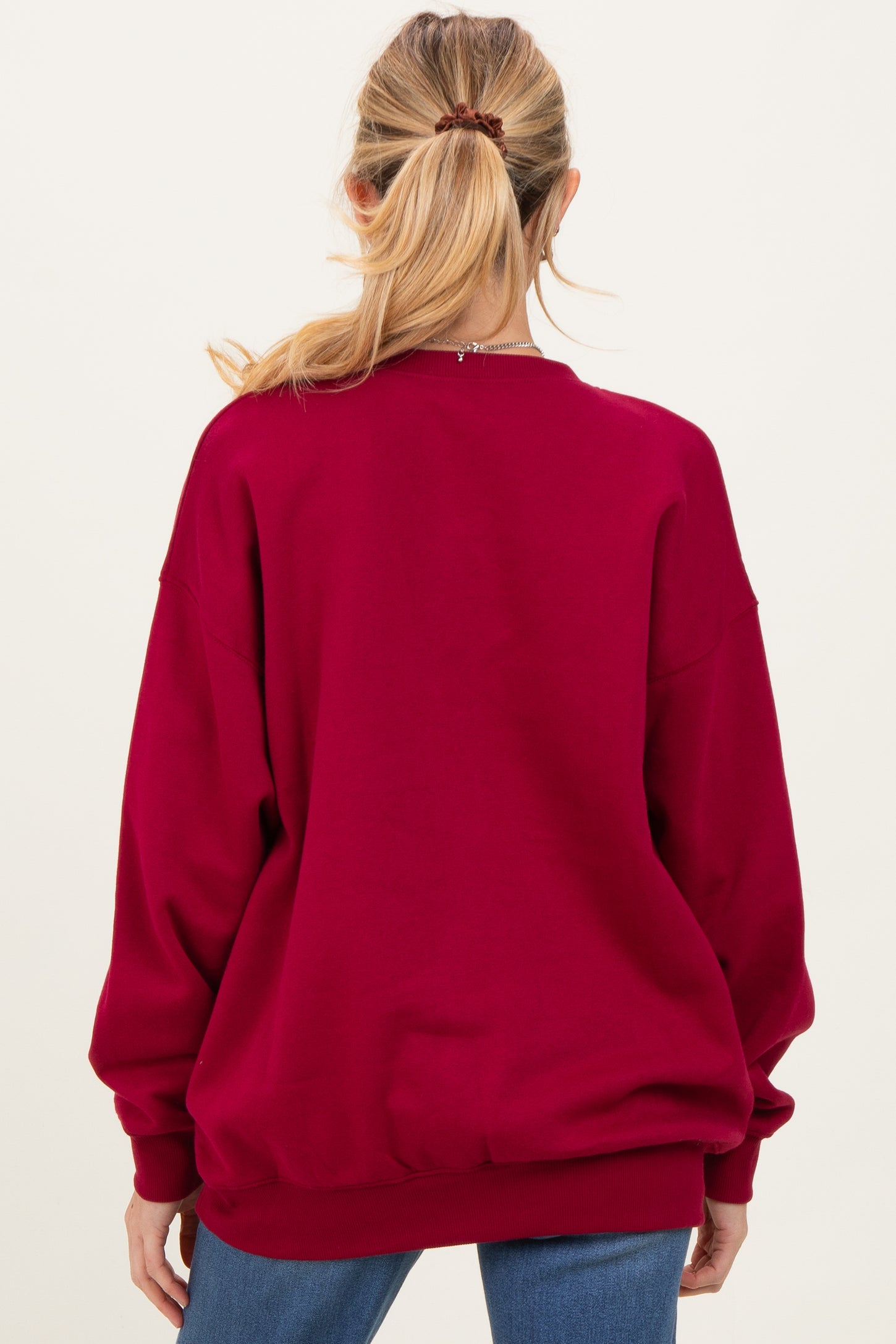 Red Oversized Maternity Fleece Sweatshirt