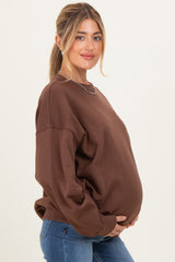 Brown Oversized Maternity Fleece Sweatshirt
