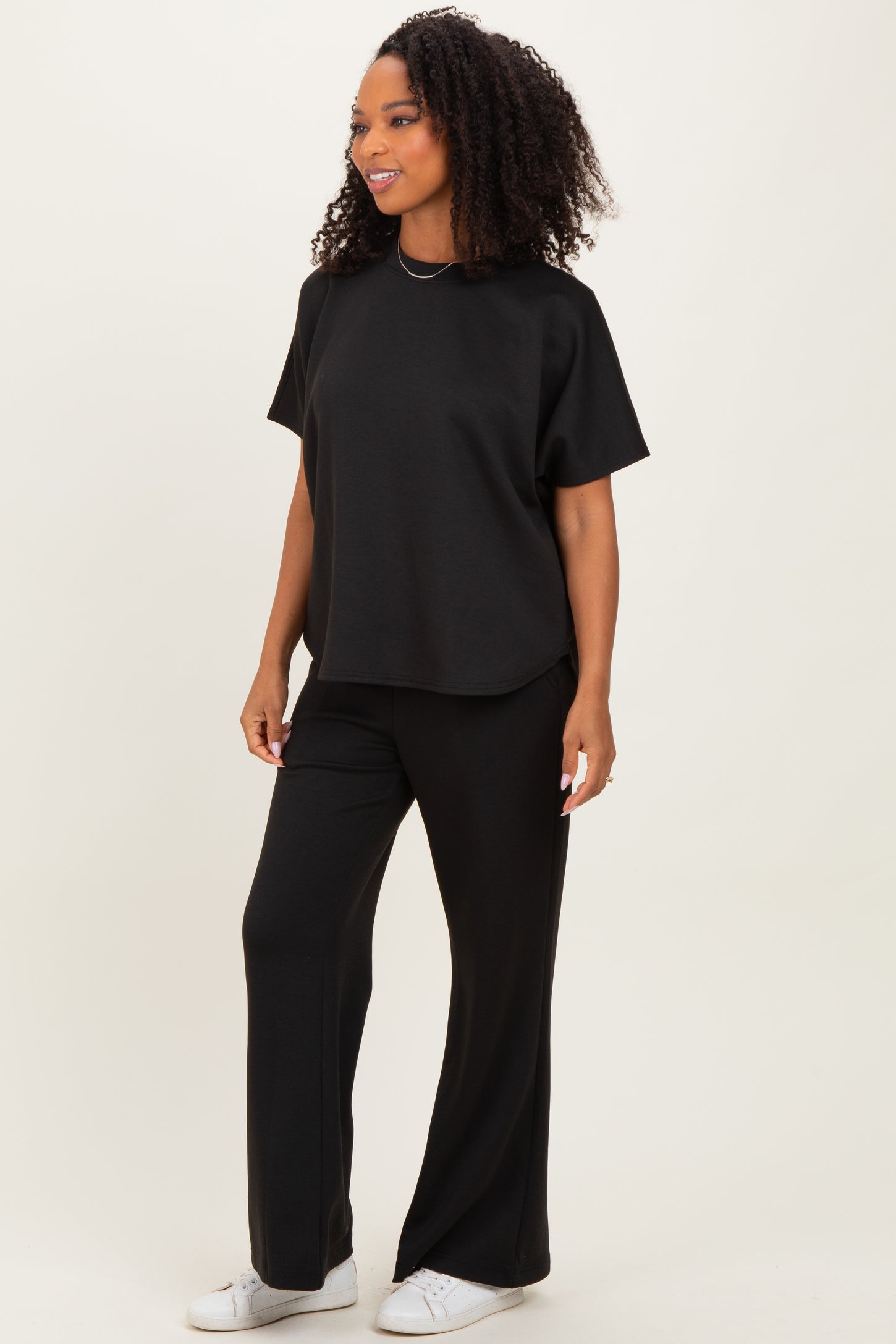 Black Curved Hem Tee Pants Maternity Set