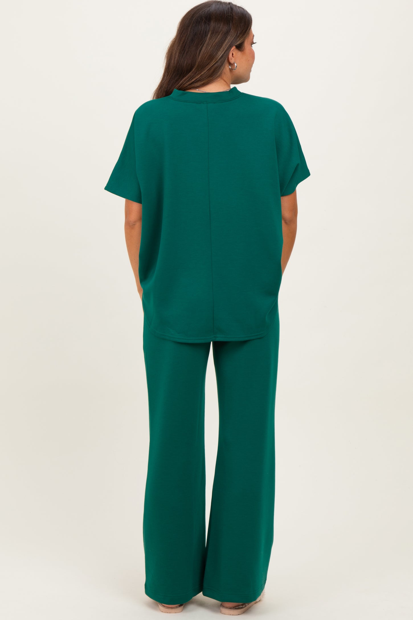 Hunter Green Curved Hem Tee Pants Maternity Lounge Set