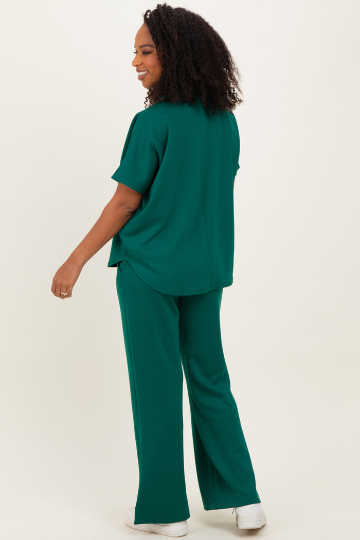 Hunter Green Curved Hem Tee Pants Maternity Set