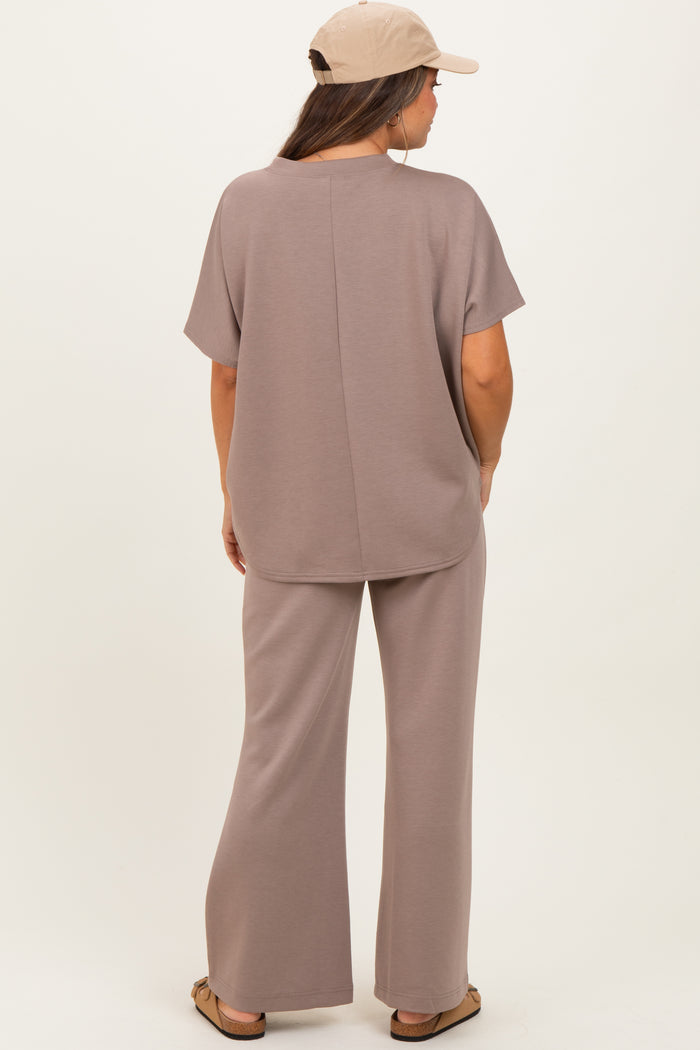 Mocha Curved Hem Tee Pants Maternity Lounge Set