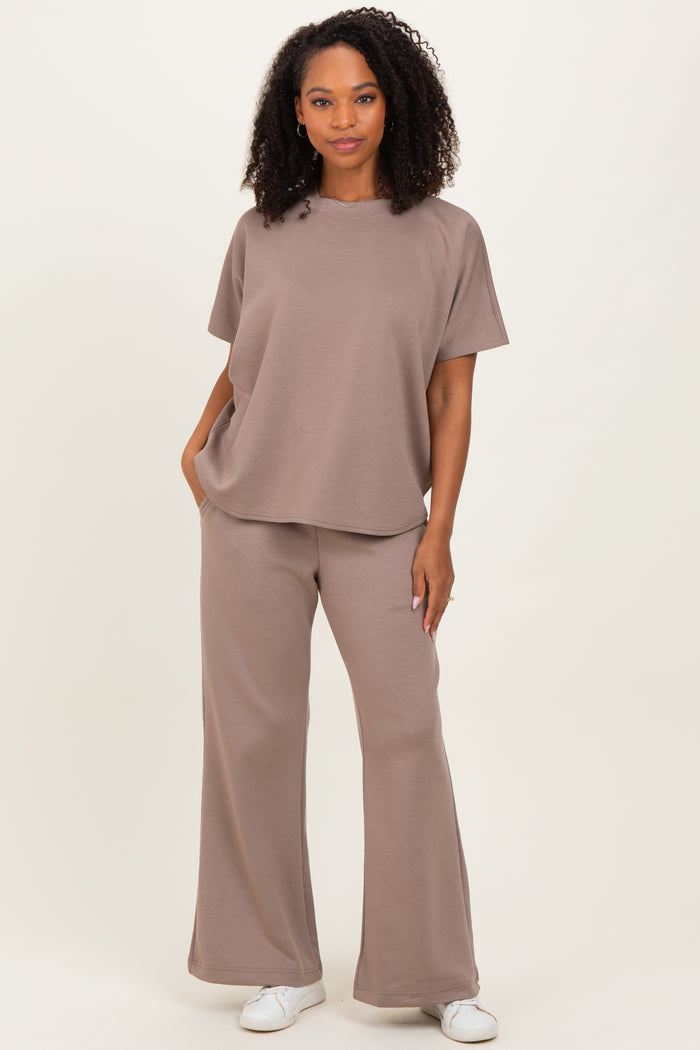 Mocha Curved Hem Tee Pants Maternity Lounge Set