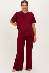 Burgundy Curved Hem Tee Pants Maternity Lounge Set